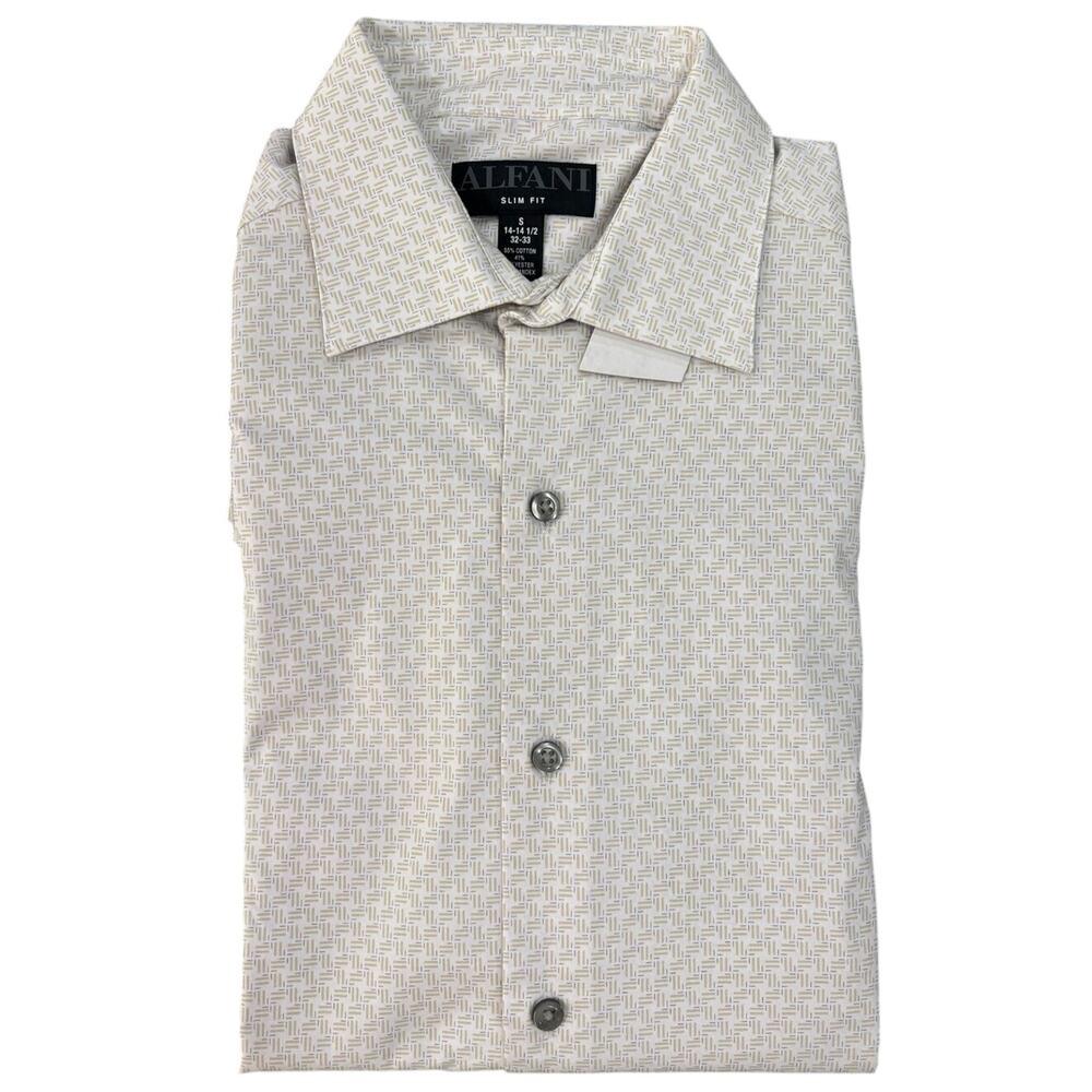 Alfani Mens Slim-Fit Dress Shirt Tan White 14-14.5 32-33 - Picture 1 of 4